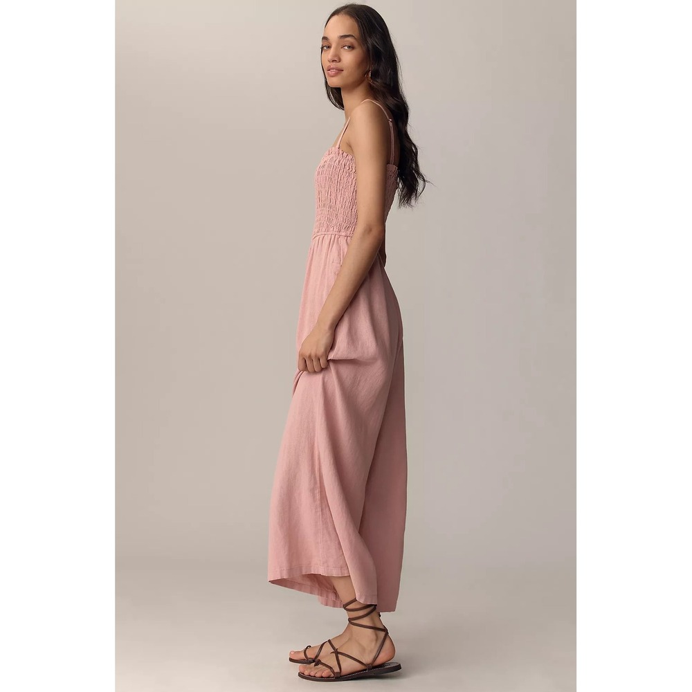 Pilcro Anthropologie Pink Smocked Wide Leg Jumpsuit Womens Small Linen Blend - Picture 2 of 10